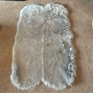 Gray silver tone large fluffy plush faux lambskin fur area rug